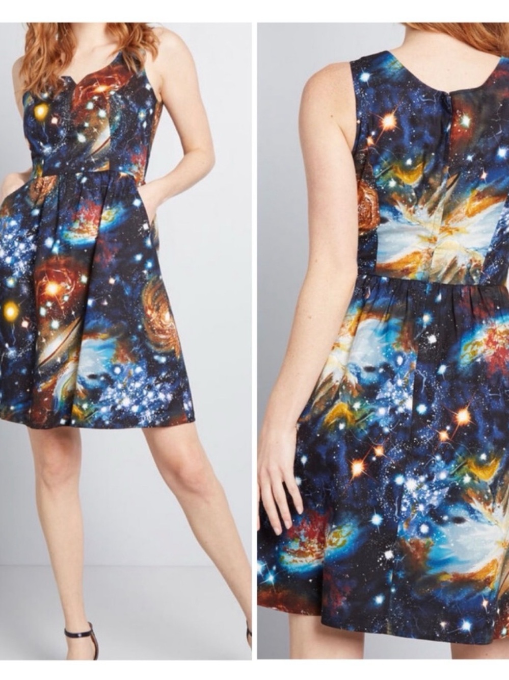ModCloth Heart & Solar System Galaxy Space Dress M